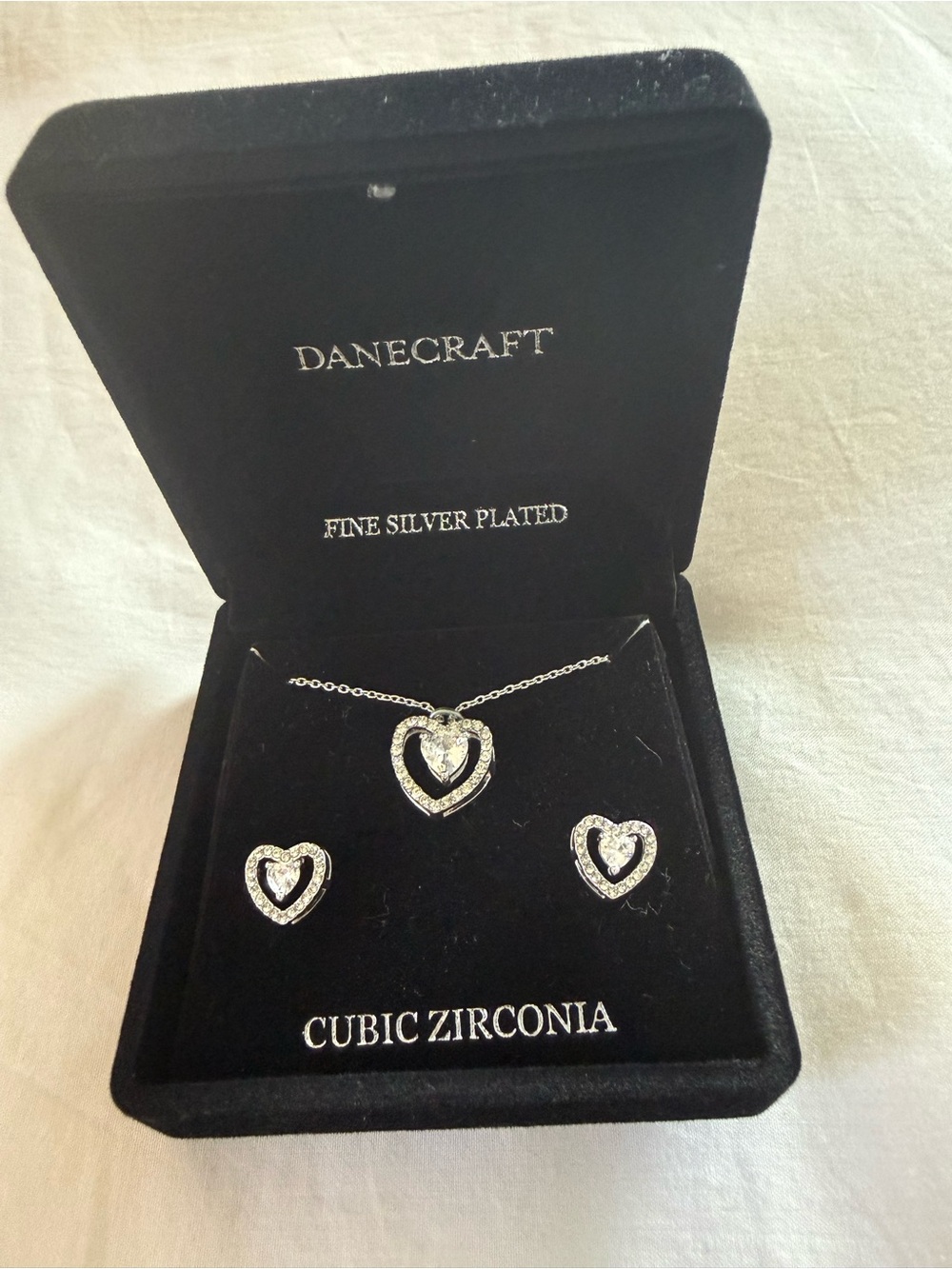 Dane Craft- Fine silver plate, cubic, zirconia, silver necklace and earrings set